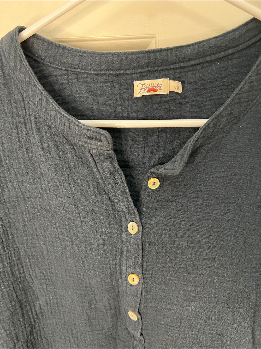 Faherty Navy Short-Sleeve Button Henley Blouse - Picture 3 of 9